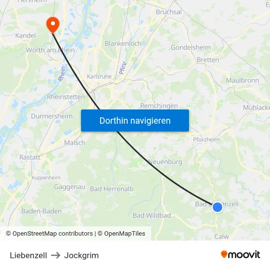 Liebenzell to Jockgrim map