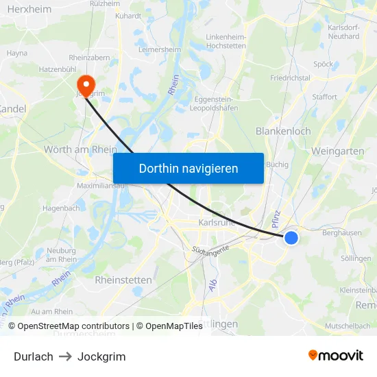 Durlach to Jockgrim map