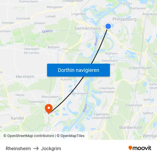 Rheinsheim to Jockgrim map