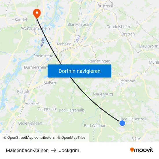 Maisenbach-Zainen to Jockgrim map
