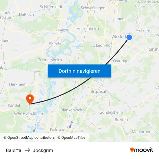 Baiertal to Jockgrim map