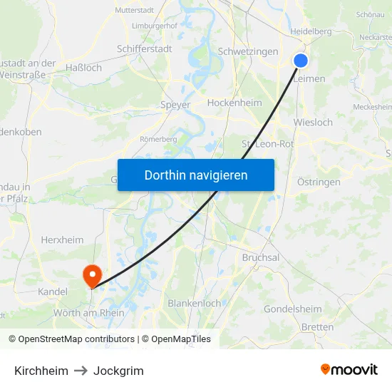 Kirchheim to Jockgrim map