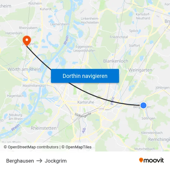 Berghausen to Jockgrim map