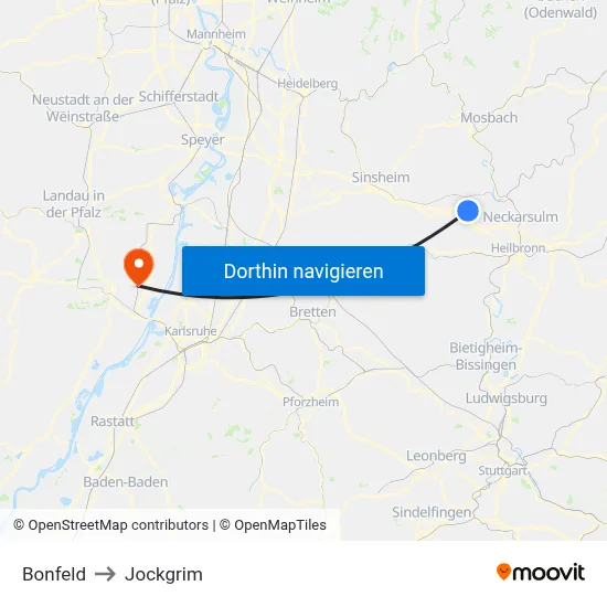Bonfeld to Jockgrim map