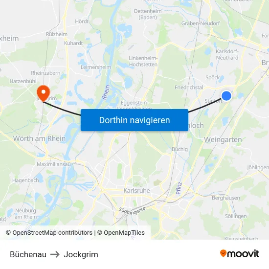 Büchenau to Jockgrim map