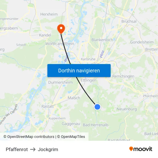 Pfaffenrot to Jockgrim map