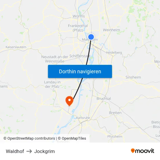 Waldhof to Jockgrim map