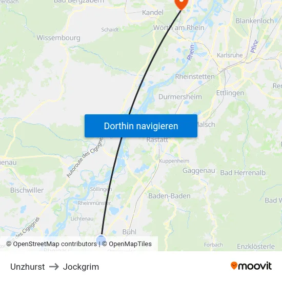 Unzhurst to Jockgrim map