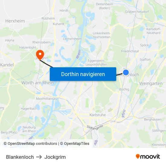 Blankenloch to Jockgrim map