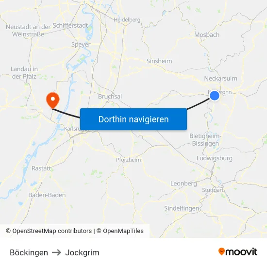 Böckingen to Jockgrim map