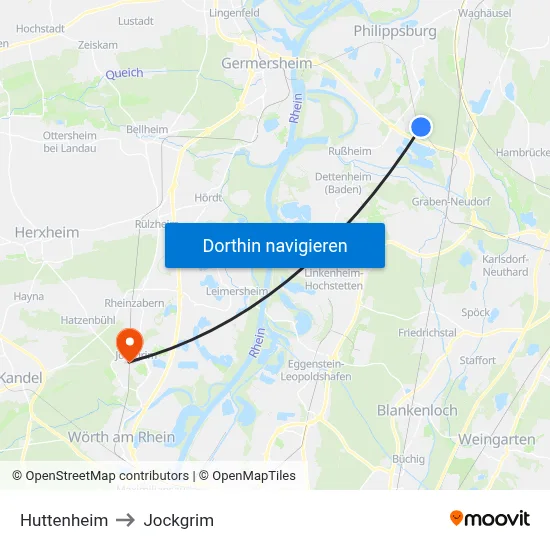 Huttenheim to Jockgrim map