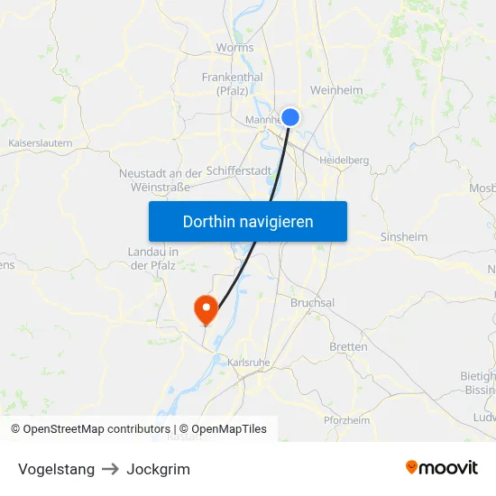 Vogelstang to Jockgrim map