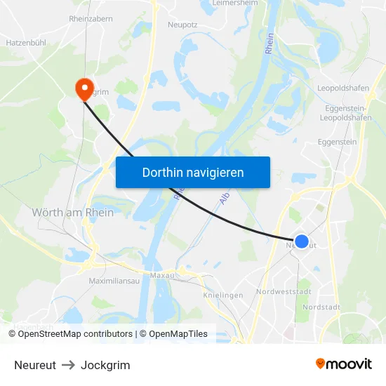 Neureut to Jockgrim map