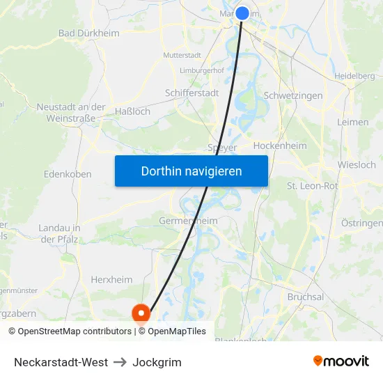 Neckarstadt-West to Jockgrim map
