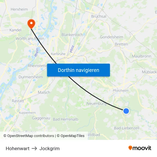 Hohenwart to Jockgrim map