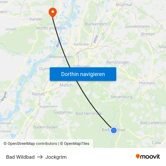 Bad Wildbad to Jockgrim map