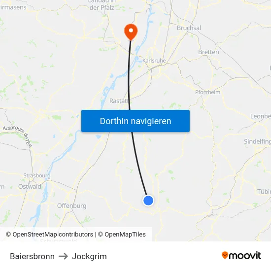 Baiersbronn to Jockgrim map