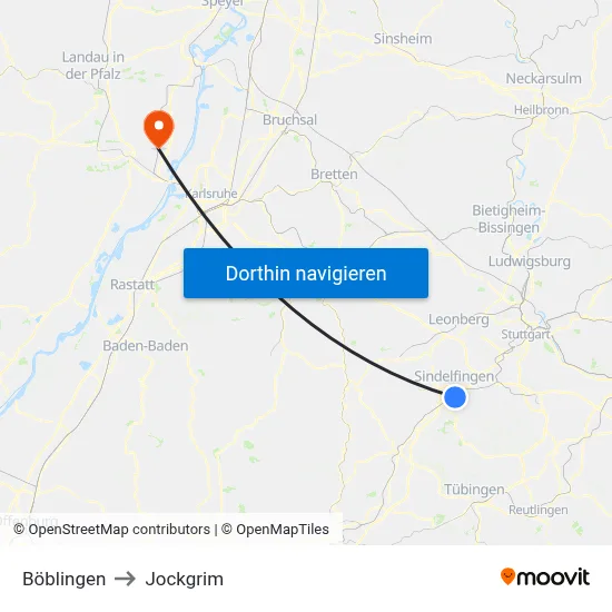 Böblingen to Jockgrim map