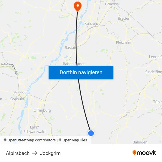 Alpirsbach to Jockgrim map
