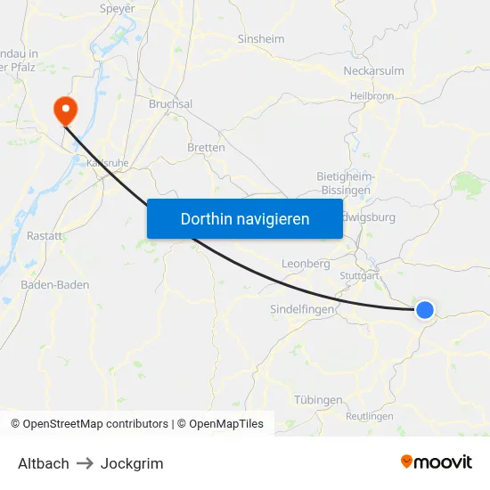 Altbach to Jockgrim map