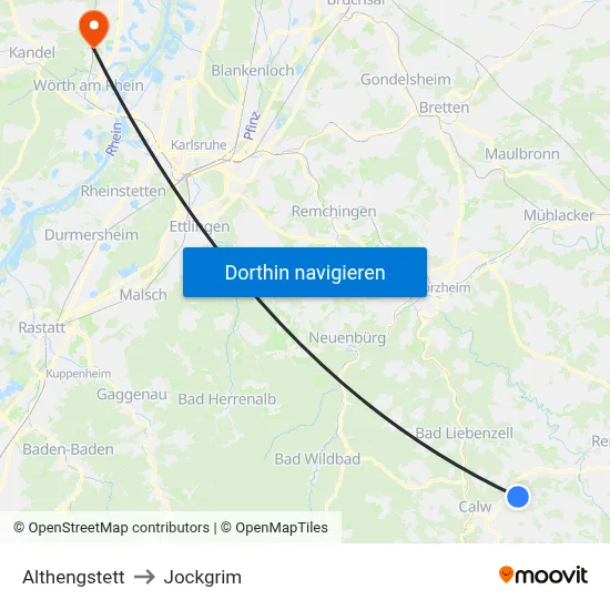 Althengstett to Jockgrim map