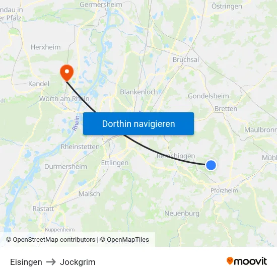 Eisingen to Jockgrim map