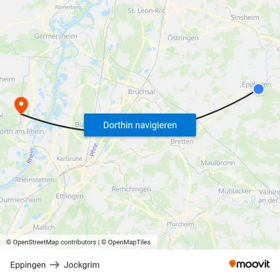 Eppingen to Jockgrim map