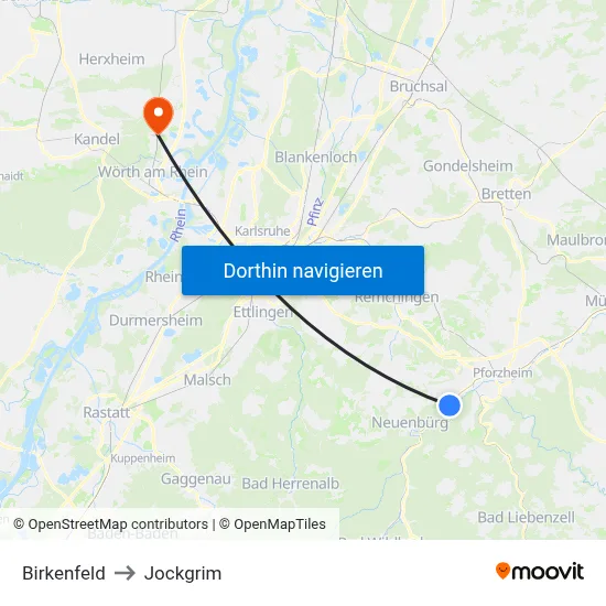 Birkenfeld to Jockgrim map