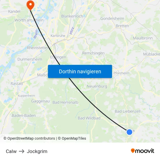 Calw to Jockgrim map