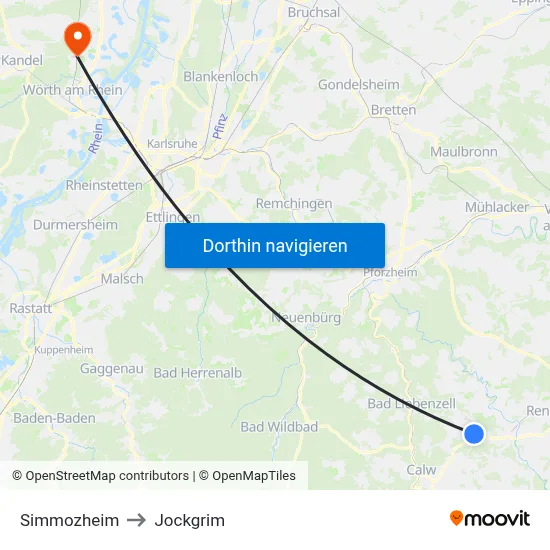 Simmozheim to Jockgrim map