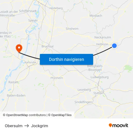 Obersulm to Jockgrim map