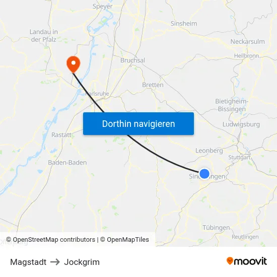Magstadt to Jockgrim map