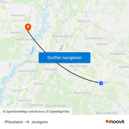 Pforzheim to Jockgrim map