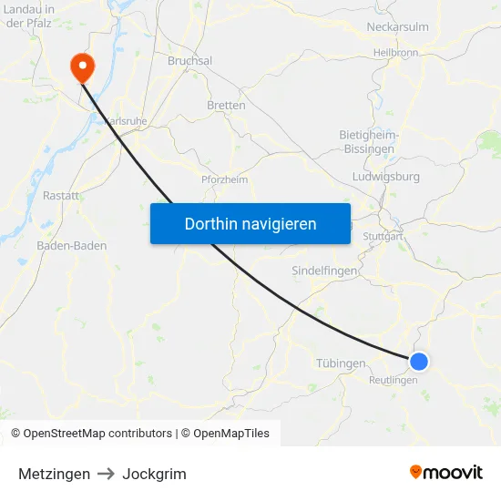 Metzingen to Jockgrim map