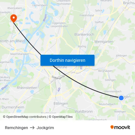 Remchingen to Jockgrim map