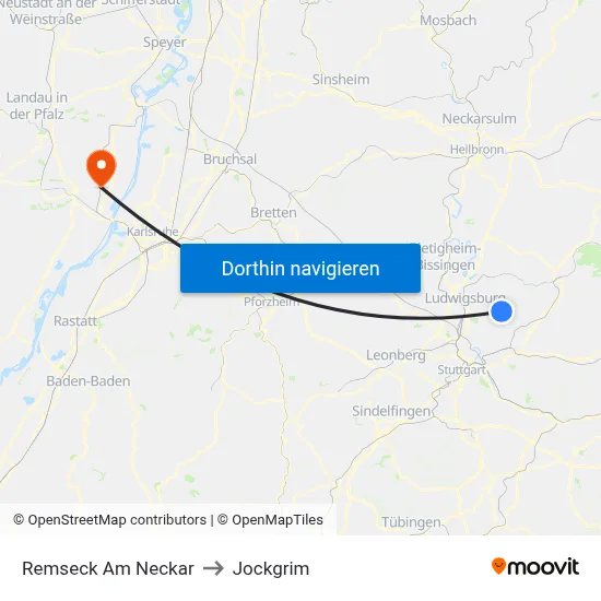 Remseck Am Neckar to Jockgrim map