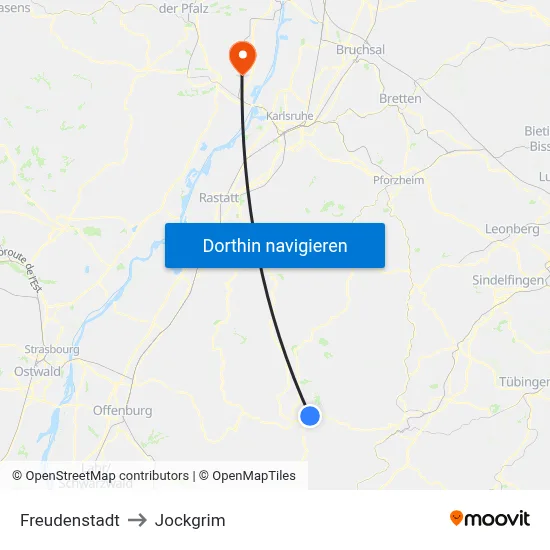 Freudenstadt to Jockgrim map