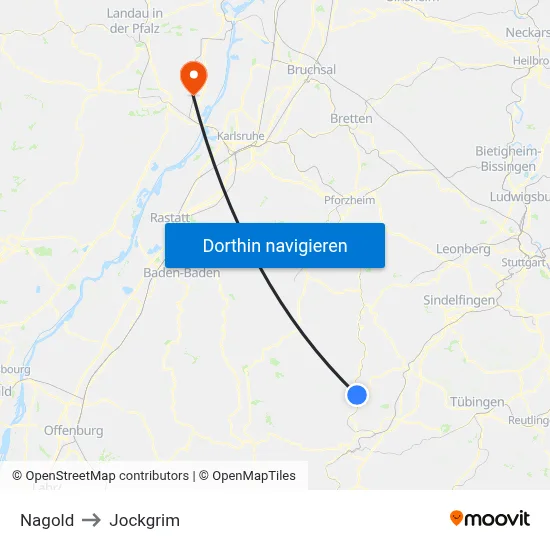 Nagold to Jockgrim map