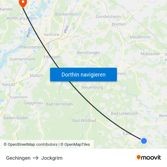 Gechingen to Jockgrim map