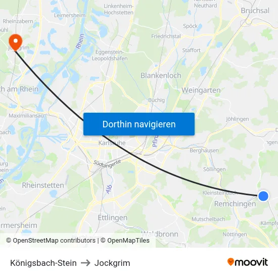 Königsbach-Stein to Jockgrim map