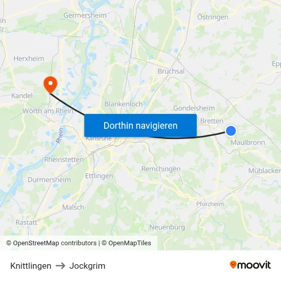 Knittlingen to Jockgrim map
