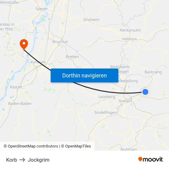 Korb to Jockgrim map