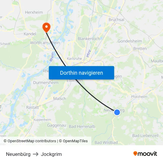 Neuenbürg to Jockgrim map