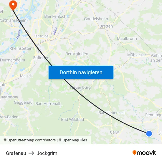 Grafenau to Jockgrim map