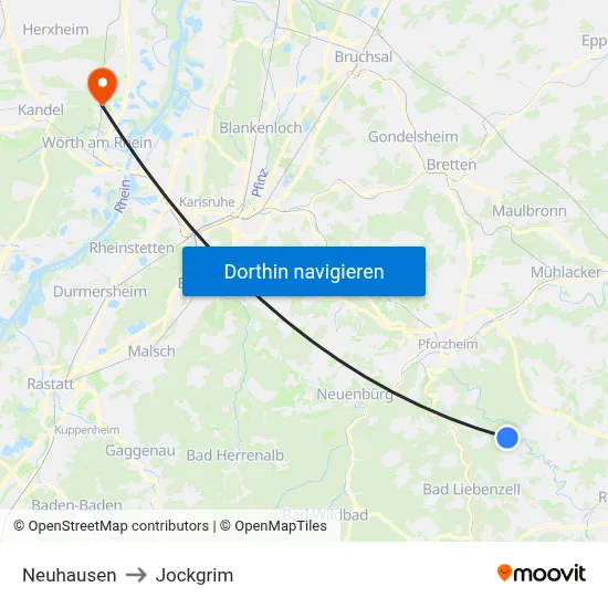 Neuhausen to Jockgrim map