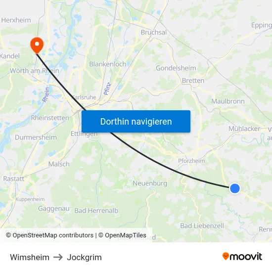 Wimsheim to Jockgrim map