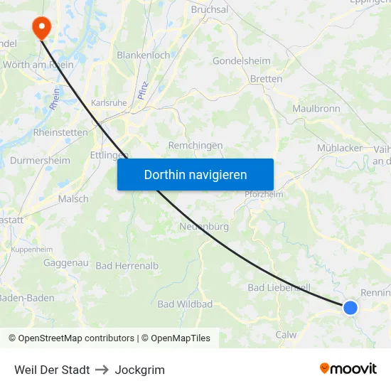 Weil Der Stadt to Jockgrim map