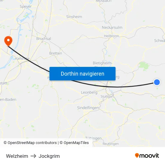 Welzheim to Jockgrim map