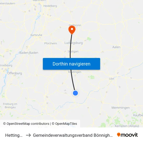 Hettingen to Gemeindeverwaltungsverband Bönnigheim map