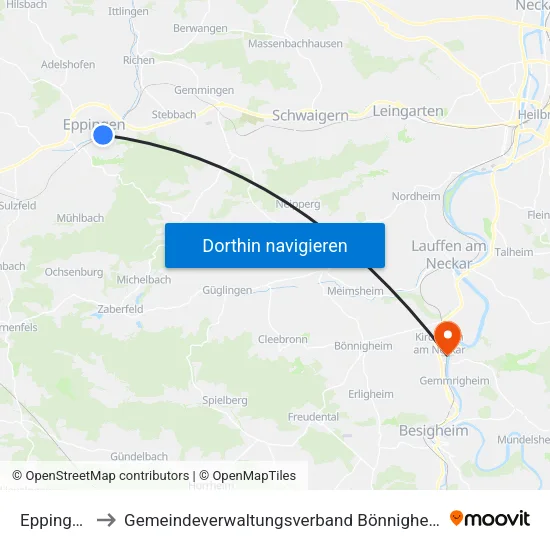 Eppingen to Gemeindeverwaltungsverband Bönnigheim map